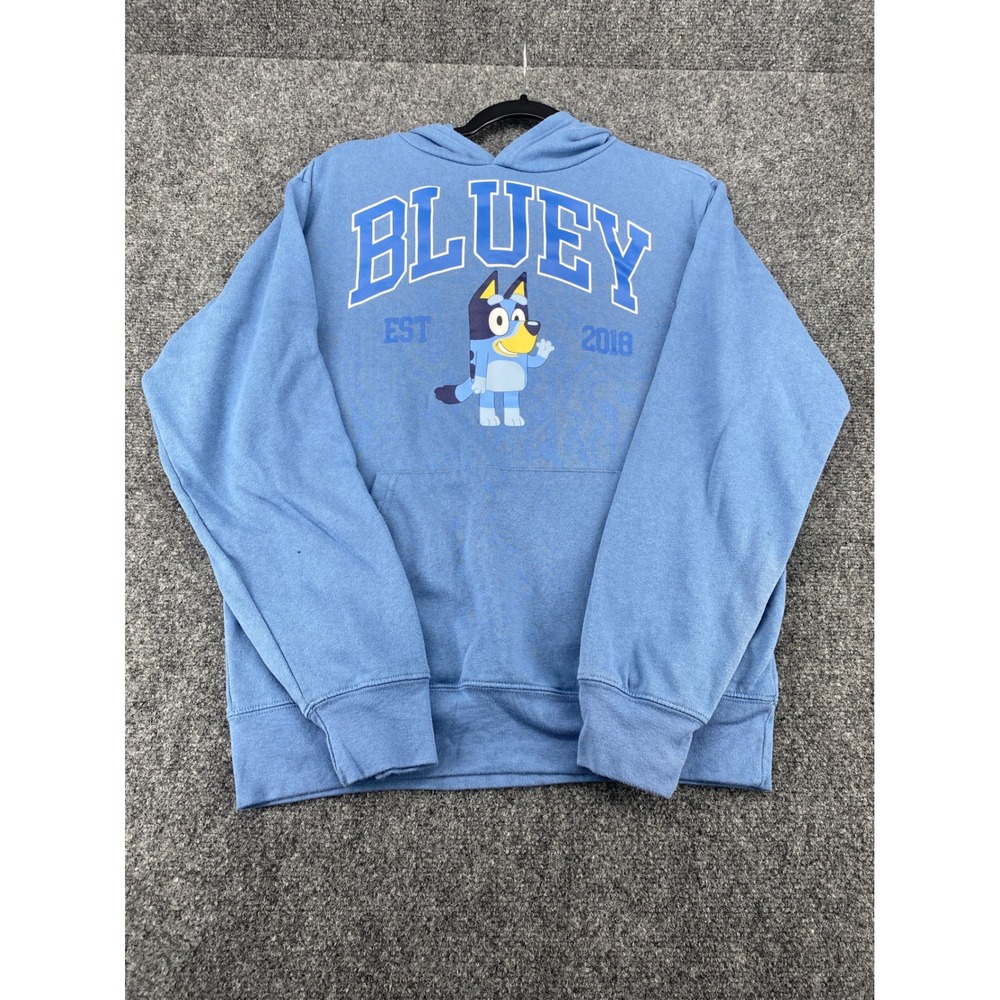 Bluey Graphic Pullover Hoodie Sweatshirt XS Blue EST 2018 Kangaroo Pocket Kids